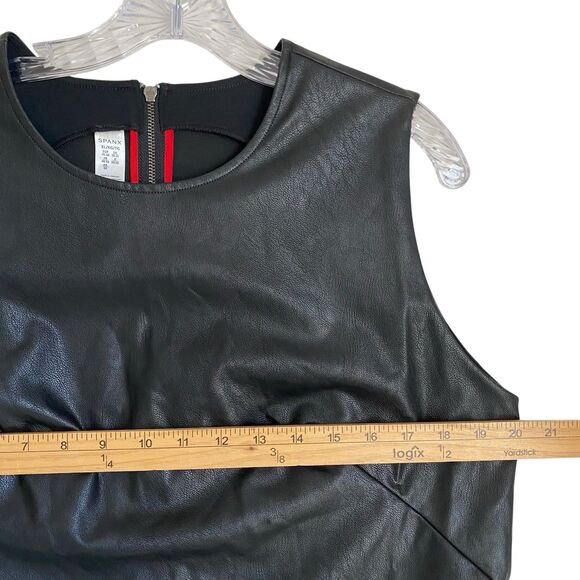 Spanx Faux Leather Midi Dress XL Black Sleeveless Minimalist Sexy Career Sheath - Picture 4 of 9